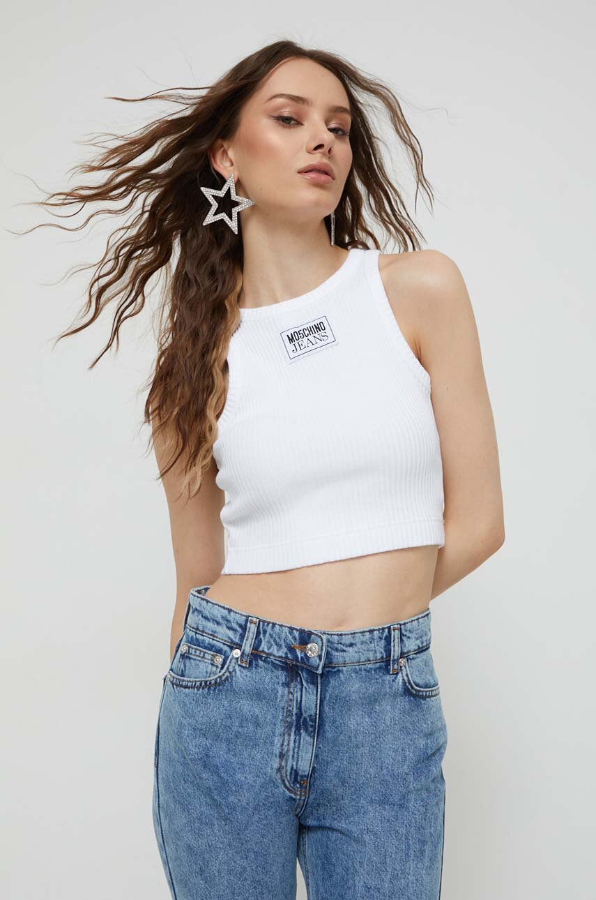 Top Moschino Jeans χρώμα: άσπρο