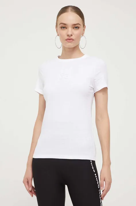 Bavlnené tričko HUGO biela farba