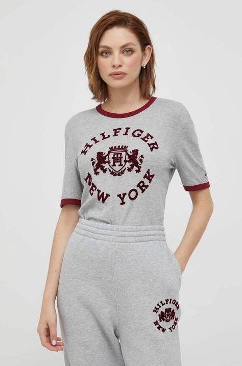 Tommy Hilfiger tricou din bumbac culoarea gri