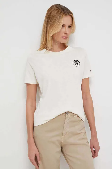 Majica kratkih rukava Tommy Hilfiger za žene, boja: bež, WW0WW40273