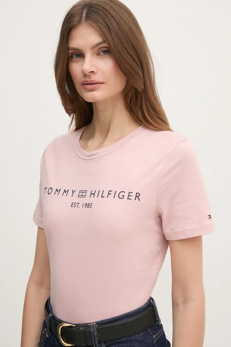 Tommy Hilfiger tricou din bumbac femei, culoarea roz, WW0WW40276