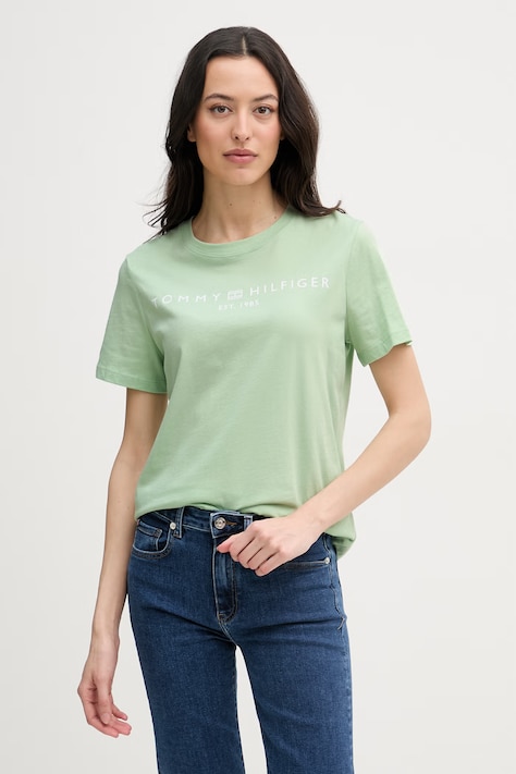 Tommy Hilfiger t-shirt γυναικείο βαμβακερό πράσινο WW0WW40276