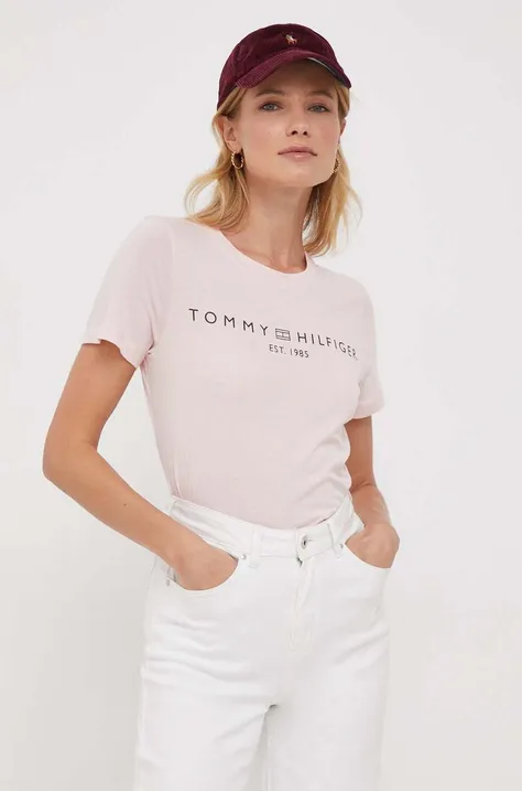 Pamučna majica Tommy Hilfiger za žene, boja: siva