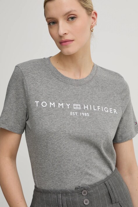 Tommy Hilfiger tricou din bumbac femei, culoarea gri, WW0WW40276