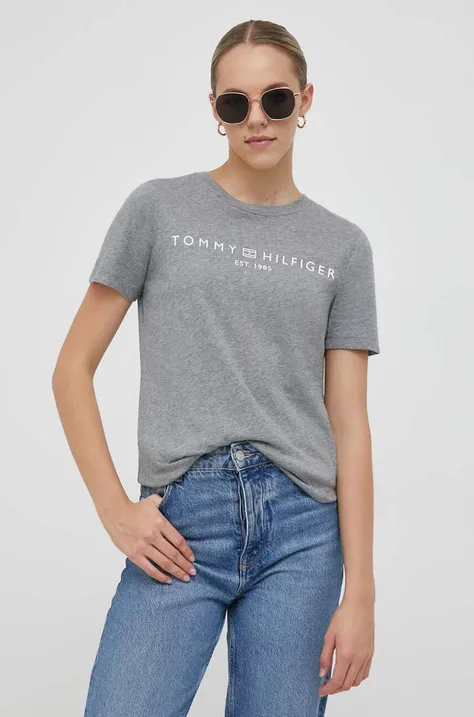 Βαμβακερό μπλουζάκι Tommy Hilfiger γυναικεία, χρώμα: γκρι