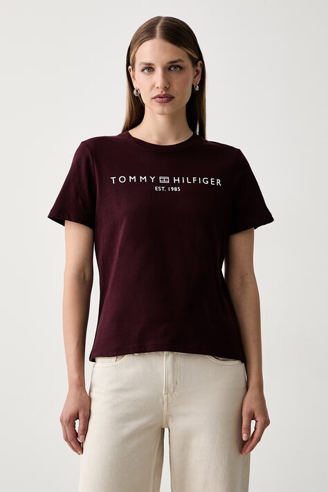 Tommy Hilfiger tričko dámské bavlněné burgundské WW0WW40276