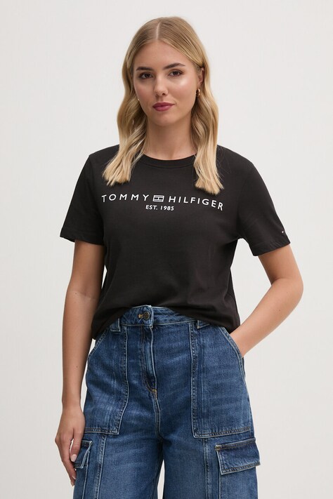 Tommy Hilfiger tricou din bumbac femei, culoarea negru, WW0WW40276
