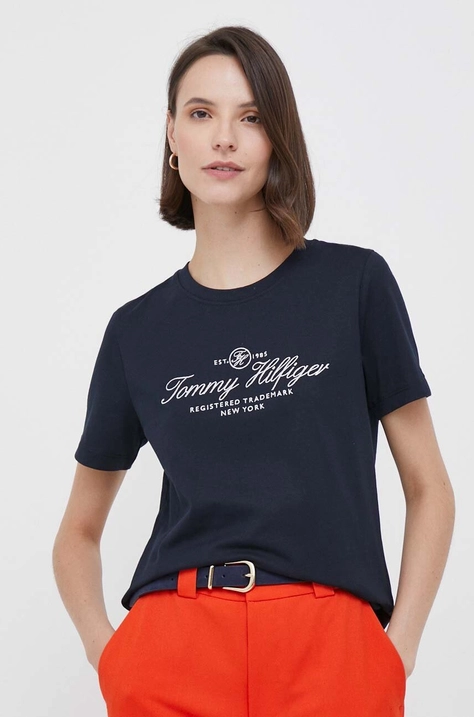 Tommy Hilfiger t-shirt bawełniany kolor granatowy