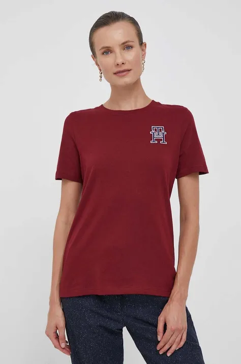 Хлопковая футболка Tommy Hilfiger цвет бордовый