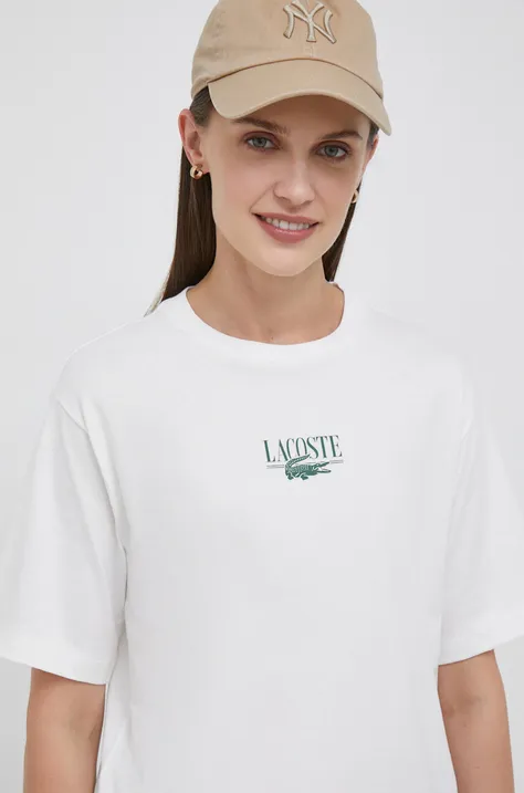 Bombažna kratka majica Lacoste bež barva