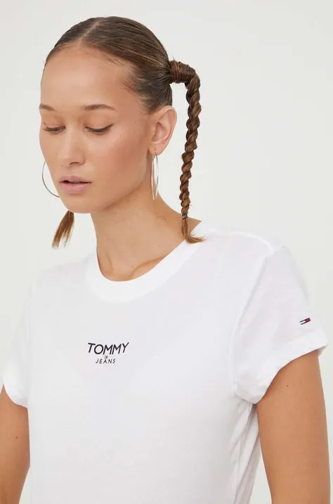 Kratka majica Tommy Jeans ženski, bela barva