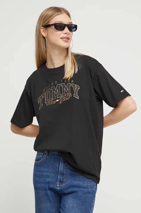 Βαμβακερό μπλουζάκι Tommy Jeans χρώμα: μαύρο