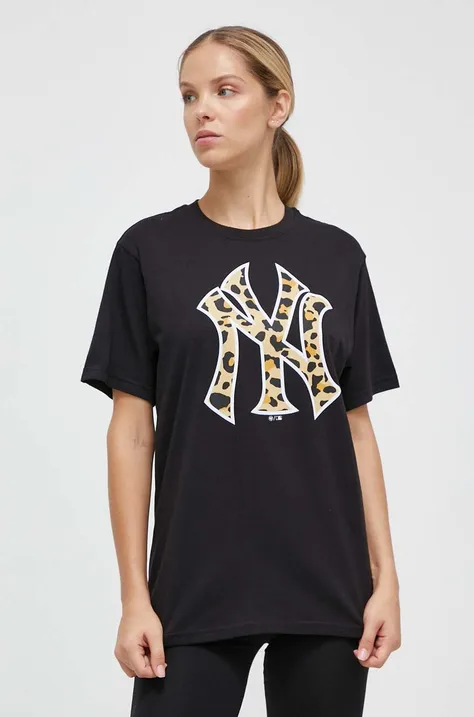 Βαμβακερό μπλουζάκι 47brand MLB New York Yankees γυναικείο, χρώμα: μαύρο