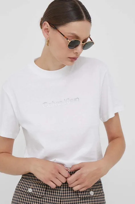 Pamučna majica Calvin Klein boja: bež