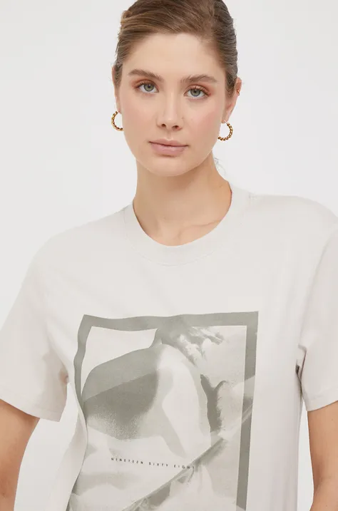 Pamučna majica Calvin Klein za žene, boja: bež