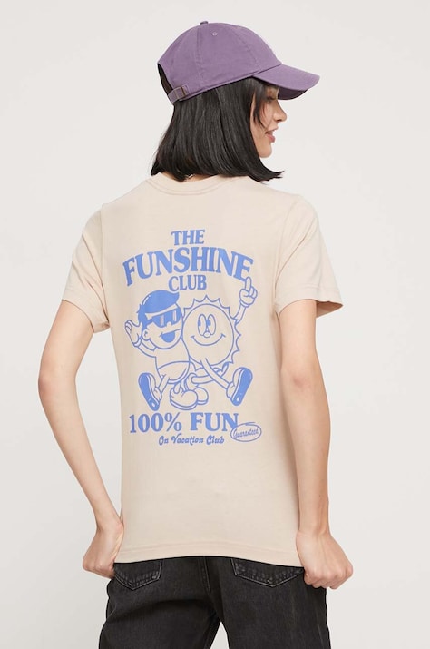 On Vacation tricou din bumbac femei, culoarea bej
