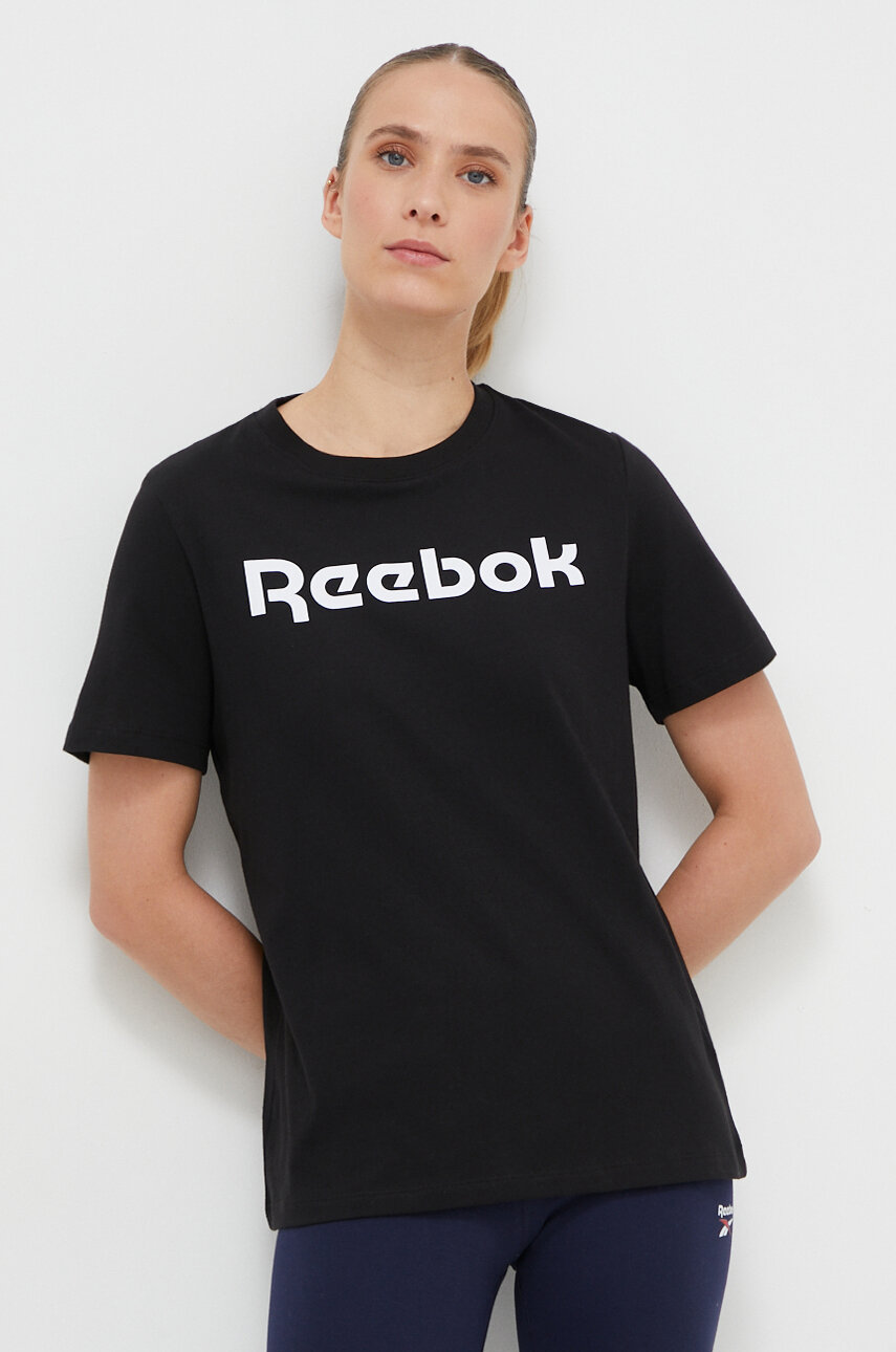 Pamučna majica Reebok boja: crna, 100073083