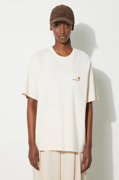 Carhartt WIP t-shirt bawełniany S/S American Script damski kolor beżowy I032218.05XX