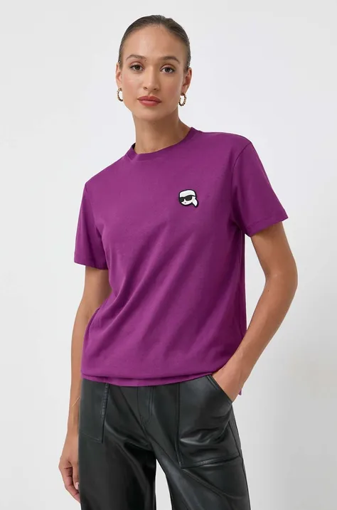 Βαμβακερό μπλουζάκι Karl Lagerfeld χρώμα: μοβ