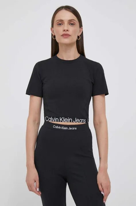 Kratka majica Calvin Klein Jeans ženski, črna barva