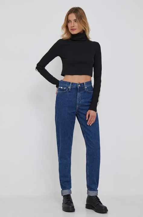 Calvin Klein Jeans longsleeve damski kolor czarny z golfem