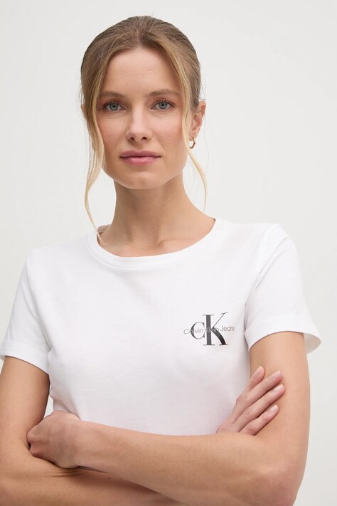 Calvin Klein Jeans tricou din bumbac 2-pack femei, culoarea alb, J20J219734