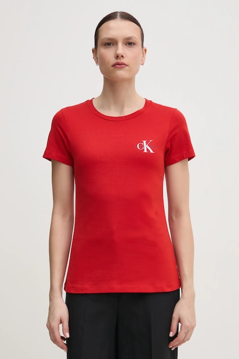 Calvin Klein Jeans tricou din bumbac 2-pack femei, culoarea rosu, J20J219734