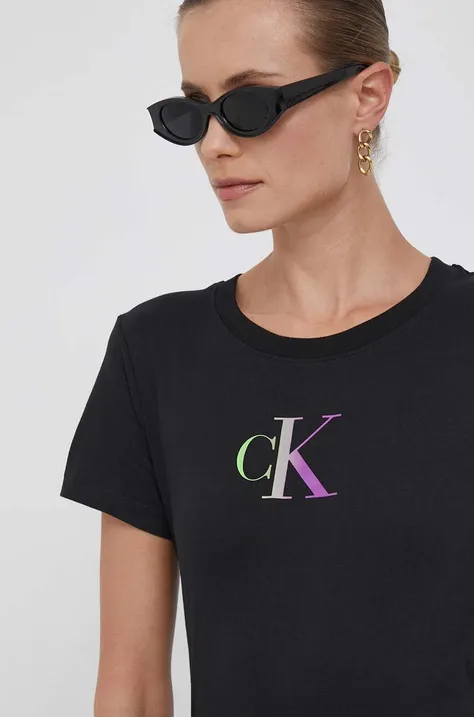 Bavlněné tričko Calvin Klein Jeans černá barva, J20J222343