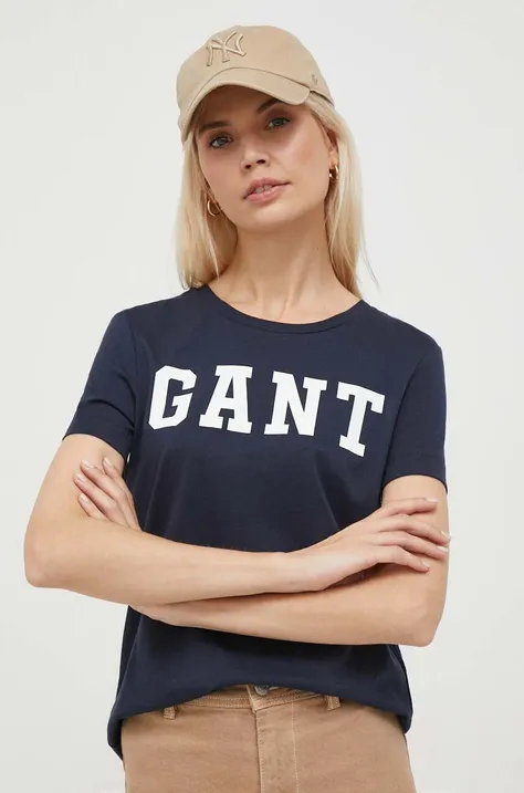 Бавовняна футболка Gant жіночий колір синій