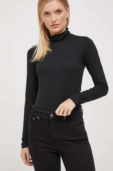 Gant longsleeve femei, culoarea negru, cu guler