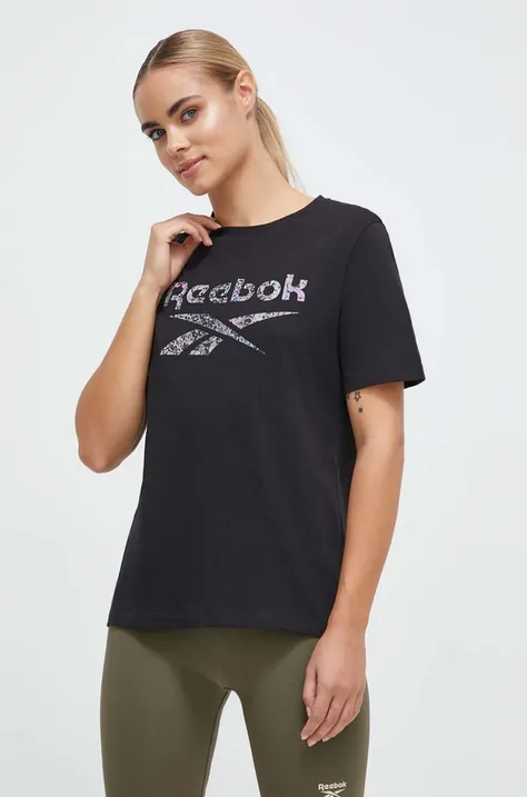 Βαμβακερό μπλουζάκι Reebok χρώμα: μαύρο