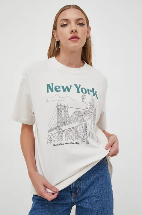 Βαμβακερό μπλουζάκι Abercrombie & Fitch γυναικεία, χρώμα: μπεζ