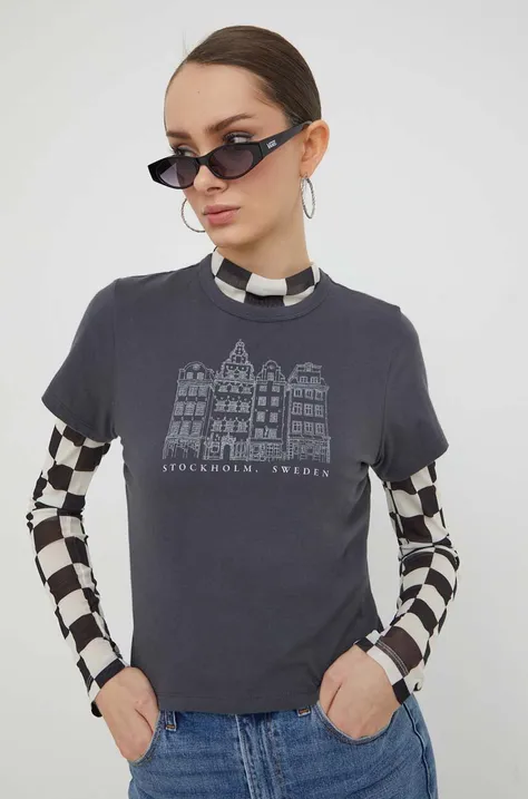 Bavlněné tričko Abercrombie & Fitch šedá barva