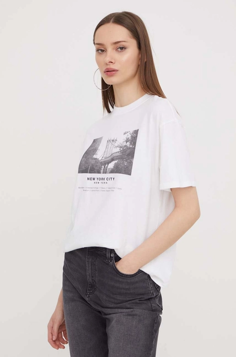 Abercrombie & Fitch t-shirt bawełniany damski kolor beżowy