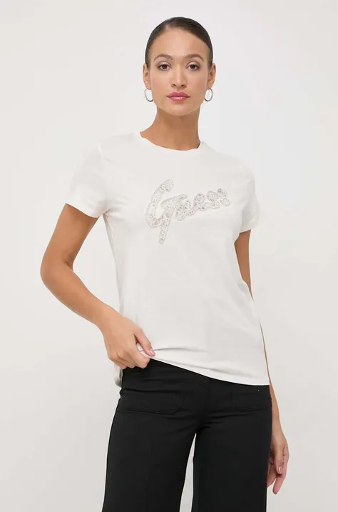 Guess t-shirt bawełniany damski kolor beżowy W4RI25 K9RM1