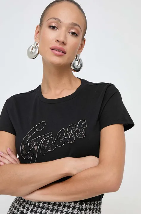 Бавовняна футболка Guess жіночий колір чорний