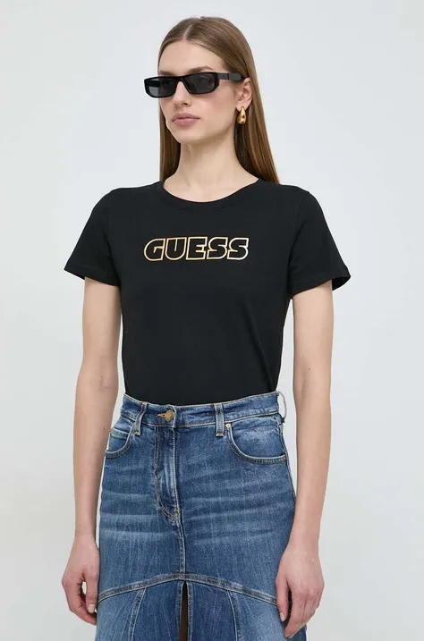 Bavlnené tričko Guess dámsky, čierna farba