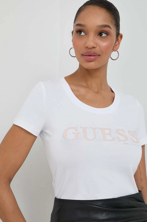 Μπλουζάκι Guess χρώμα: άσπρο