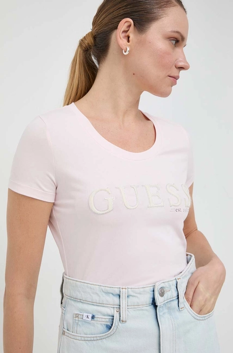 Tričko Guess PONY HAIR růžová barva, W4RI45 J1314