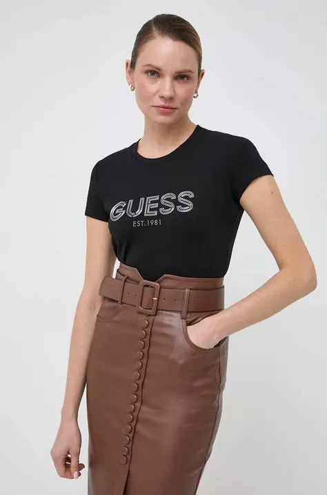 Kratka majica Guess ženski, črna barva