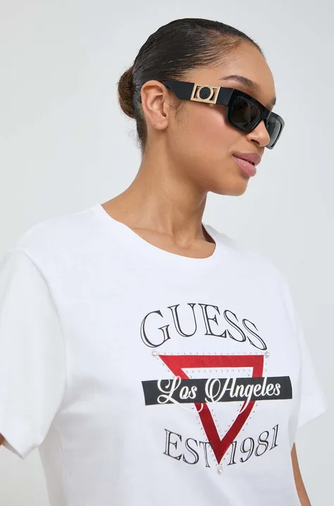 Бавовняна футболка Guess жіночий колір білий