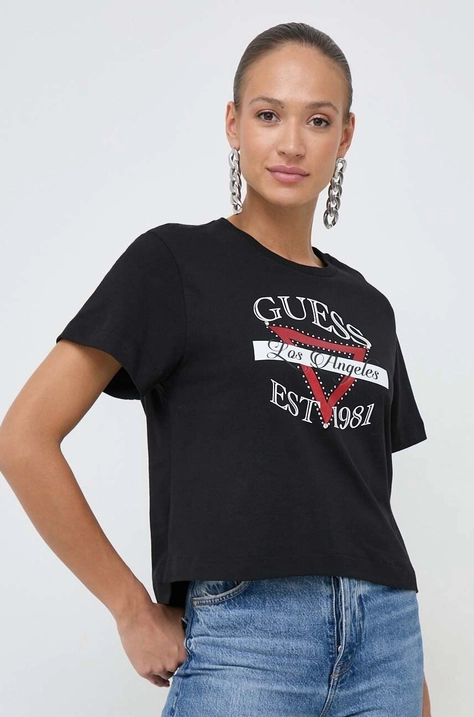 Хлопковая футболка Guess женский цвет чёрный