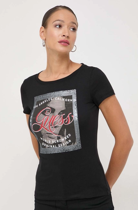 Памучна тениска Guess в черно W4RI56 JA914