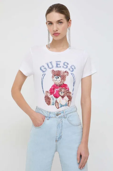 Guess t-shirt VARSITY damski kolor biały W4RI86 K9SN1