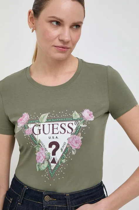 Μπλουζάκι Guess χρώμα: πράσινο