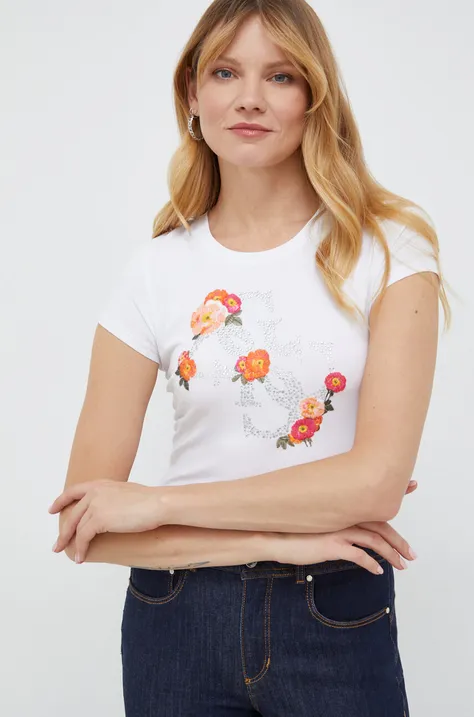 Guess t-shirt FLOWER damski kolor biały W4RI08 KA0Q1