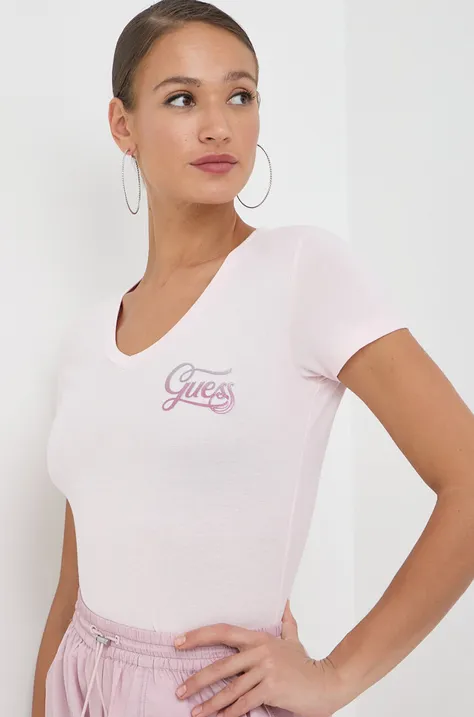 Majica kratkih rukava Guess za žene, boja: ružičasta