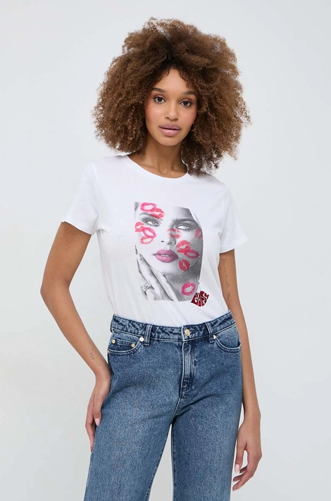 Guess t-shirt bawełniany LIPSTICK KISSES damski kolor biały W4RI20 K9RM1