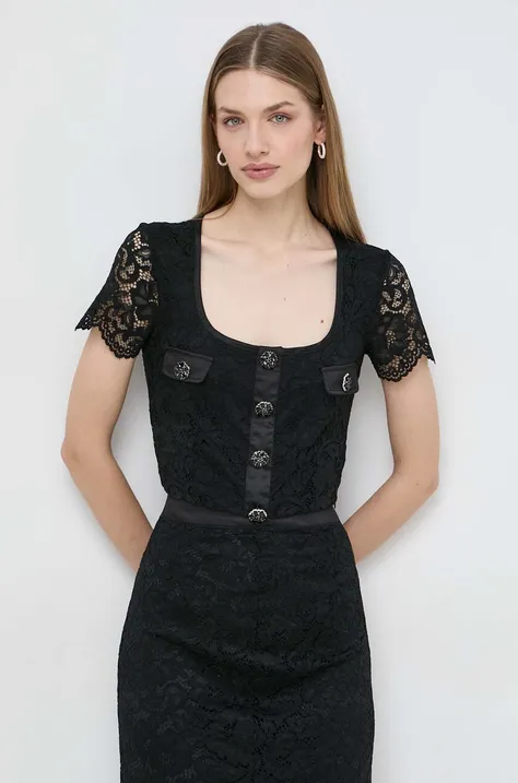 Блузка Guess жіноча колір чорний з аплікацією