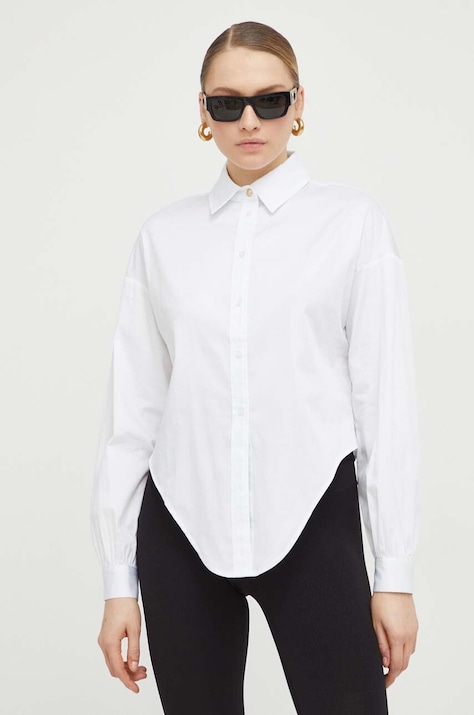 Guess camasa femei, culoarea alb, cu guler clasic, relaxed